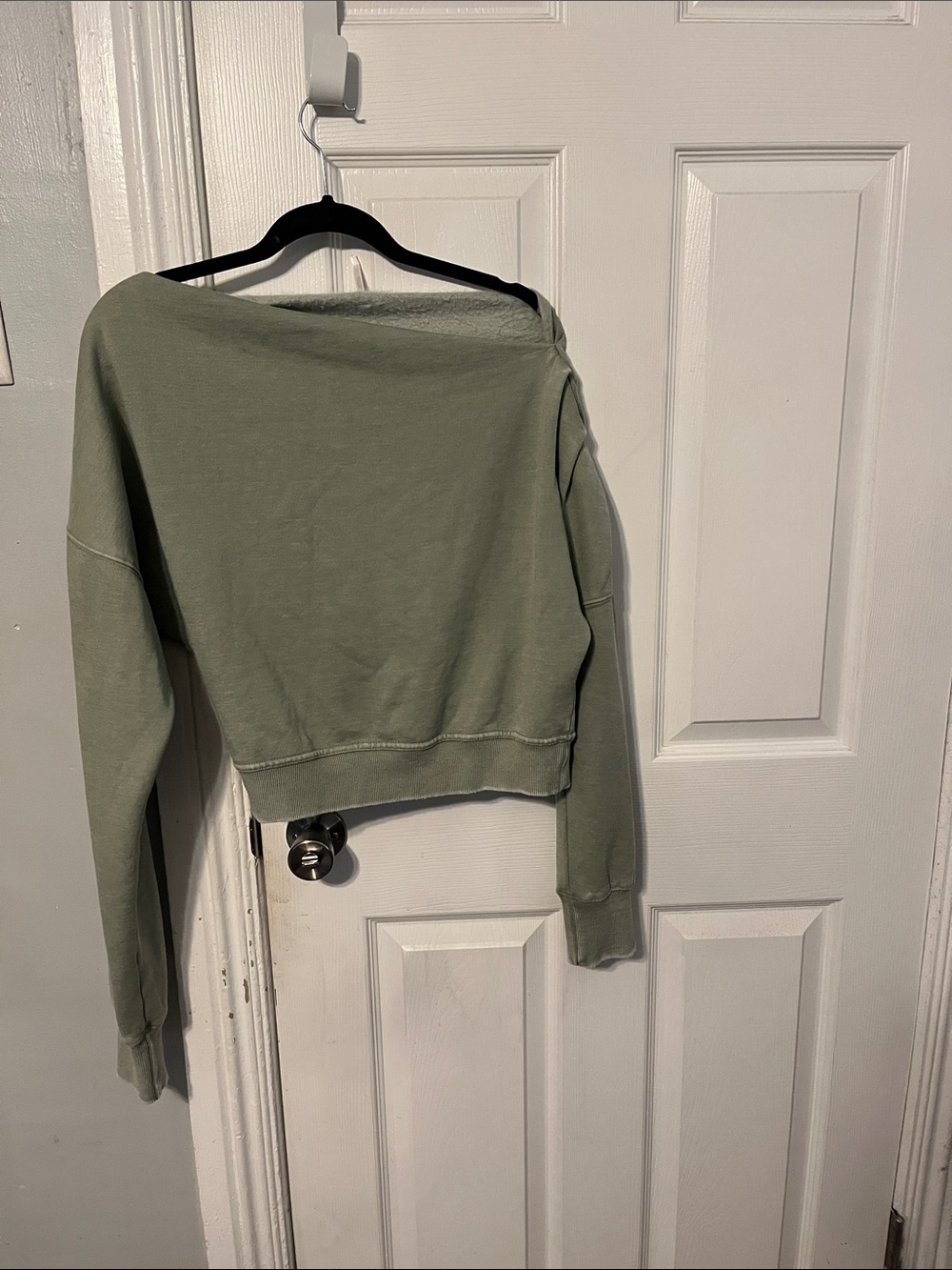 Free People Date Night Off-Shoulder Sweatshirt- Sage Green - Picture 6 of 15